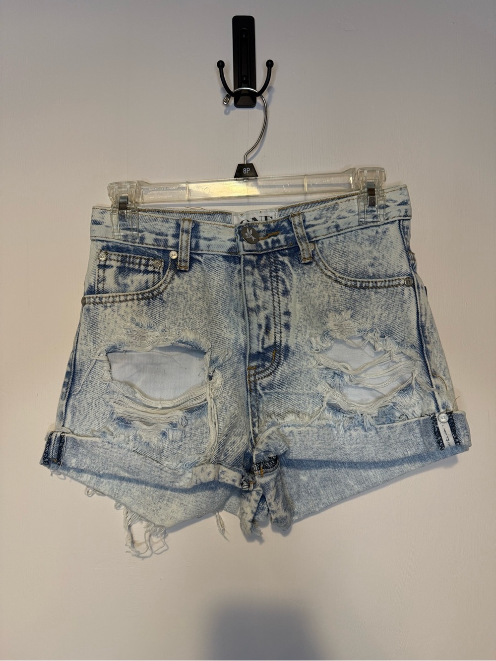 ONE TEASPOON Hawks High Waist Denim Shorts Distressed Frayed Cuff Contrast 24